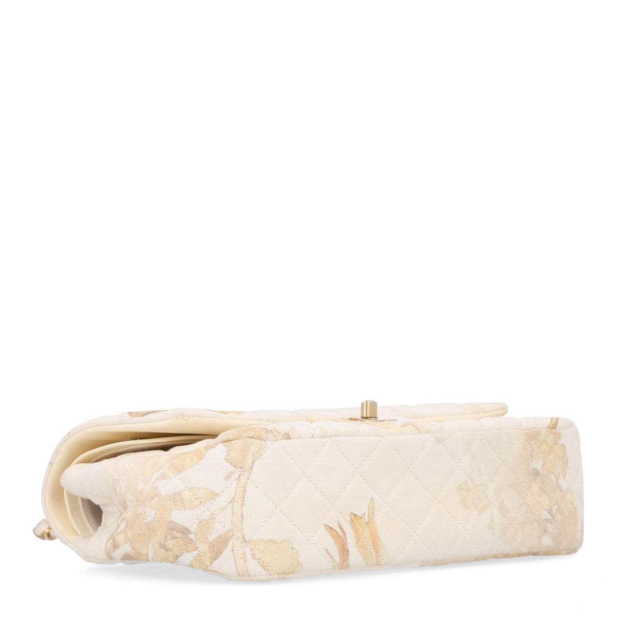 Chanel Denim Floral Printed Medium Double Flap Beige 4 of 10