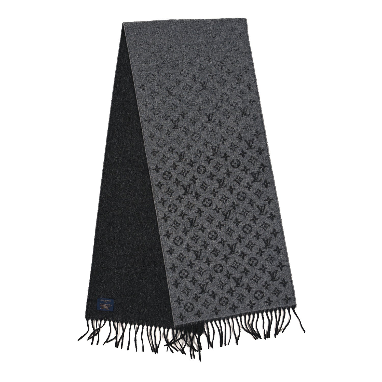Louis Vuitton Cashmere Wool Monogram Gradient Scarf Medium Grey 2 of 3
