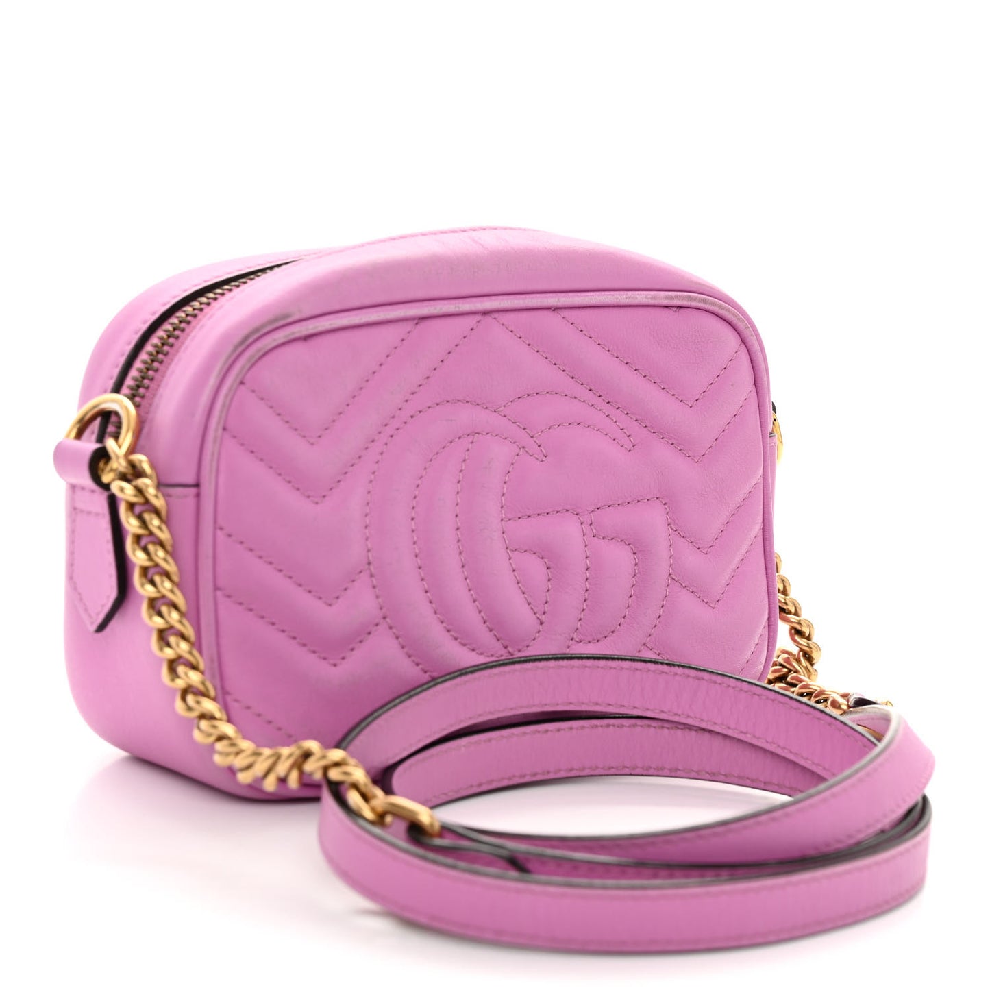 Calfskin Matelasse Mini GG Marmont Chain Shoulder Bag Candy Mousse
