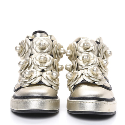 Chanel Metallic Lambskin Camellia High Top Sneakers 36 Gold 2 of 9