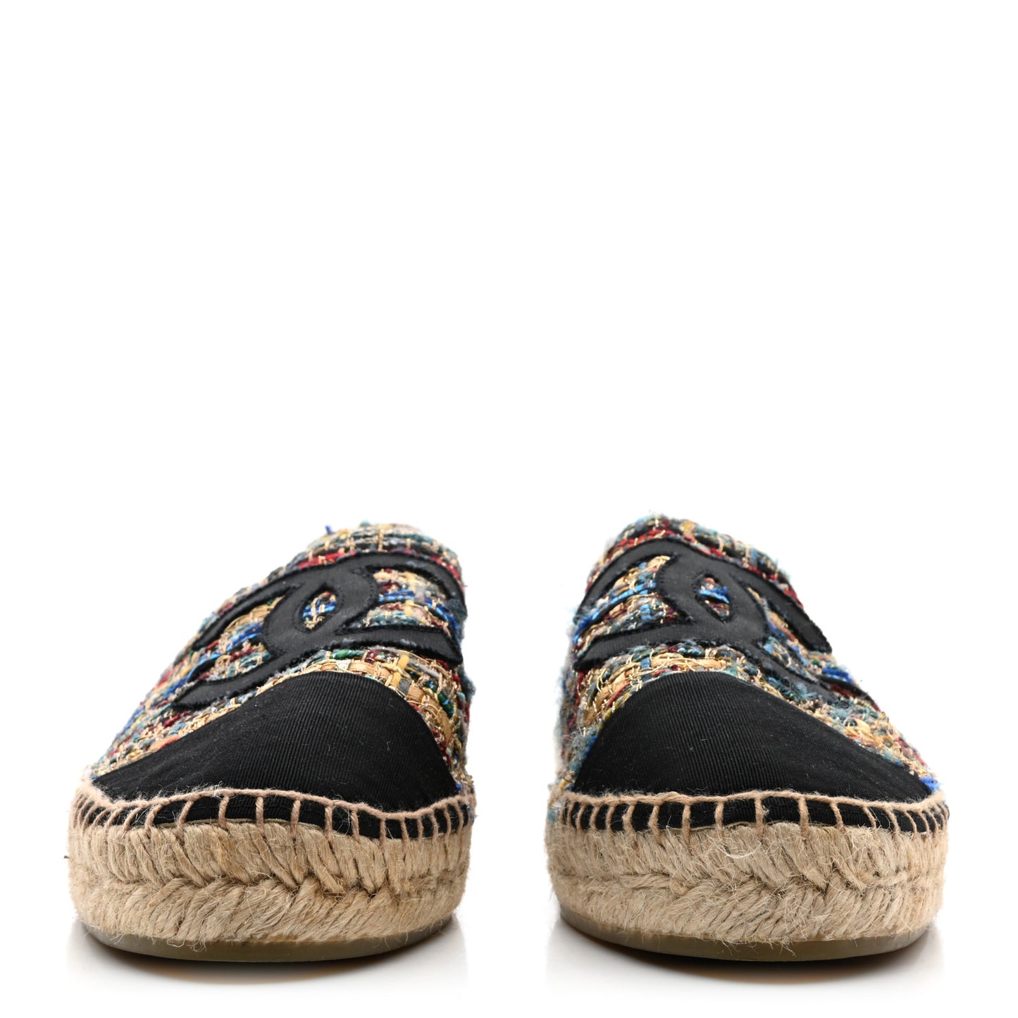 Tweed Grosgrain CC Espadrilles 40 Multicolor Black