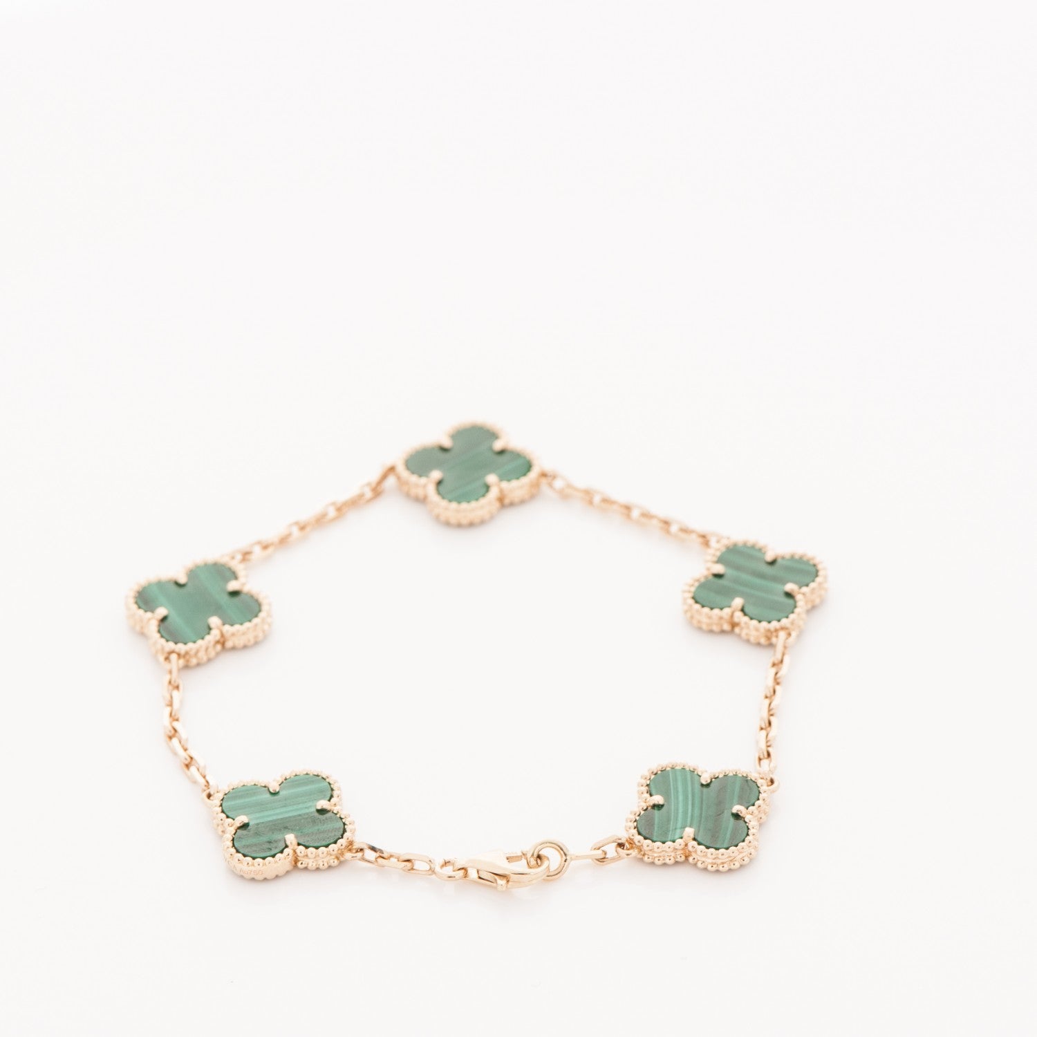 Van Cleef & Arpels 18K Yellow Gold Malachite 5 Motifs Vintage Alhambra Bracelet 3 of 6