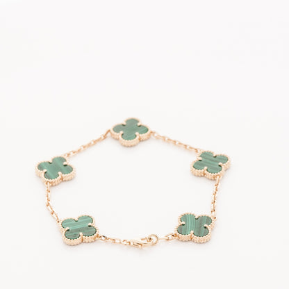 Van Cleef & Arpels 18K Yellow Gold Malachite 5 Motifs Vintage Alhambra Bracelet 3 of 6