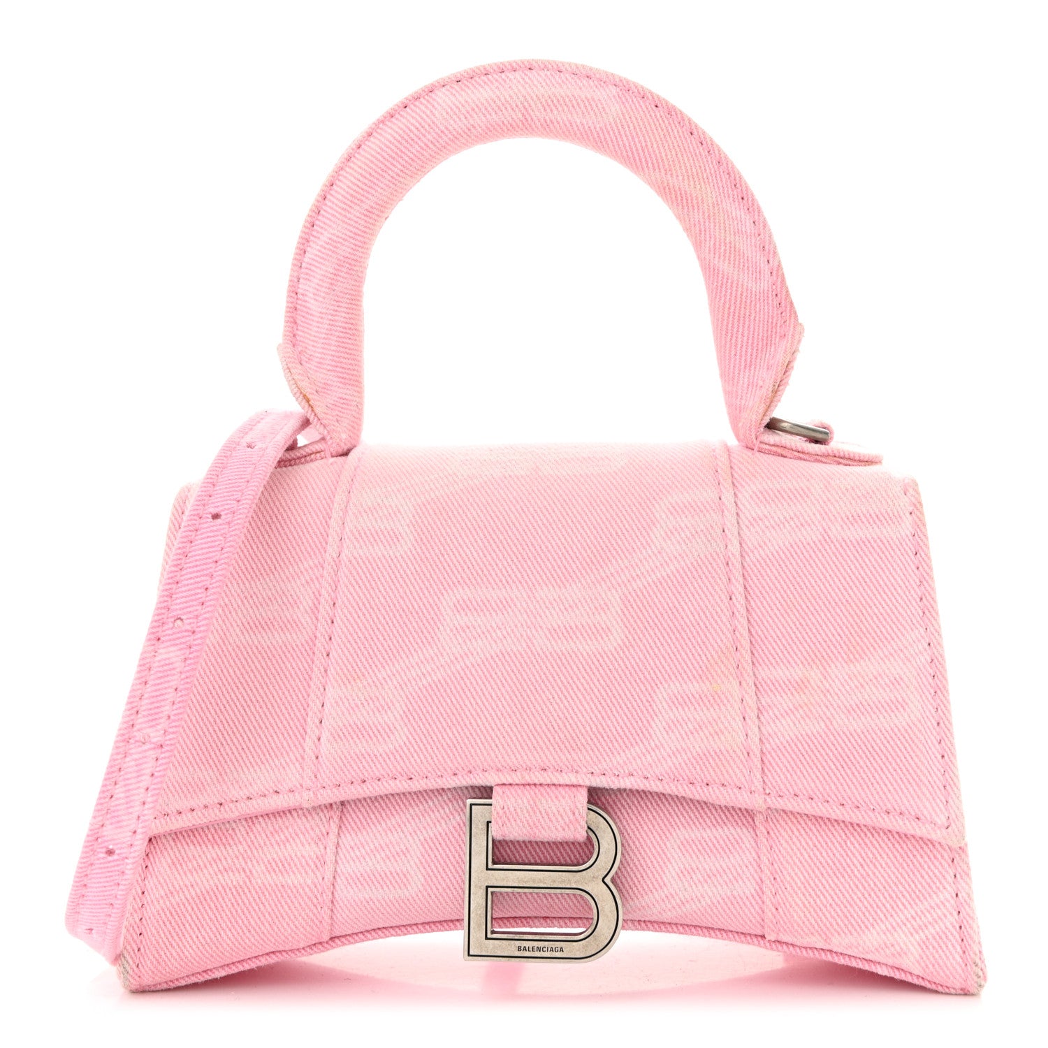 Balenciaga Washed Denim BB Monogram Hourglass Top Handle Bag XS Pink 1 of 13