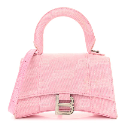 Balenciaga Washed Denim BB Monogram Hourglass Top Handle Bag XS Pink 1 of 13