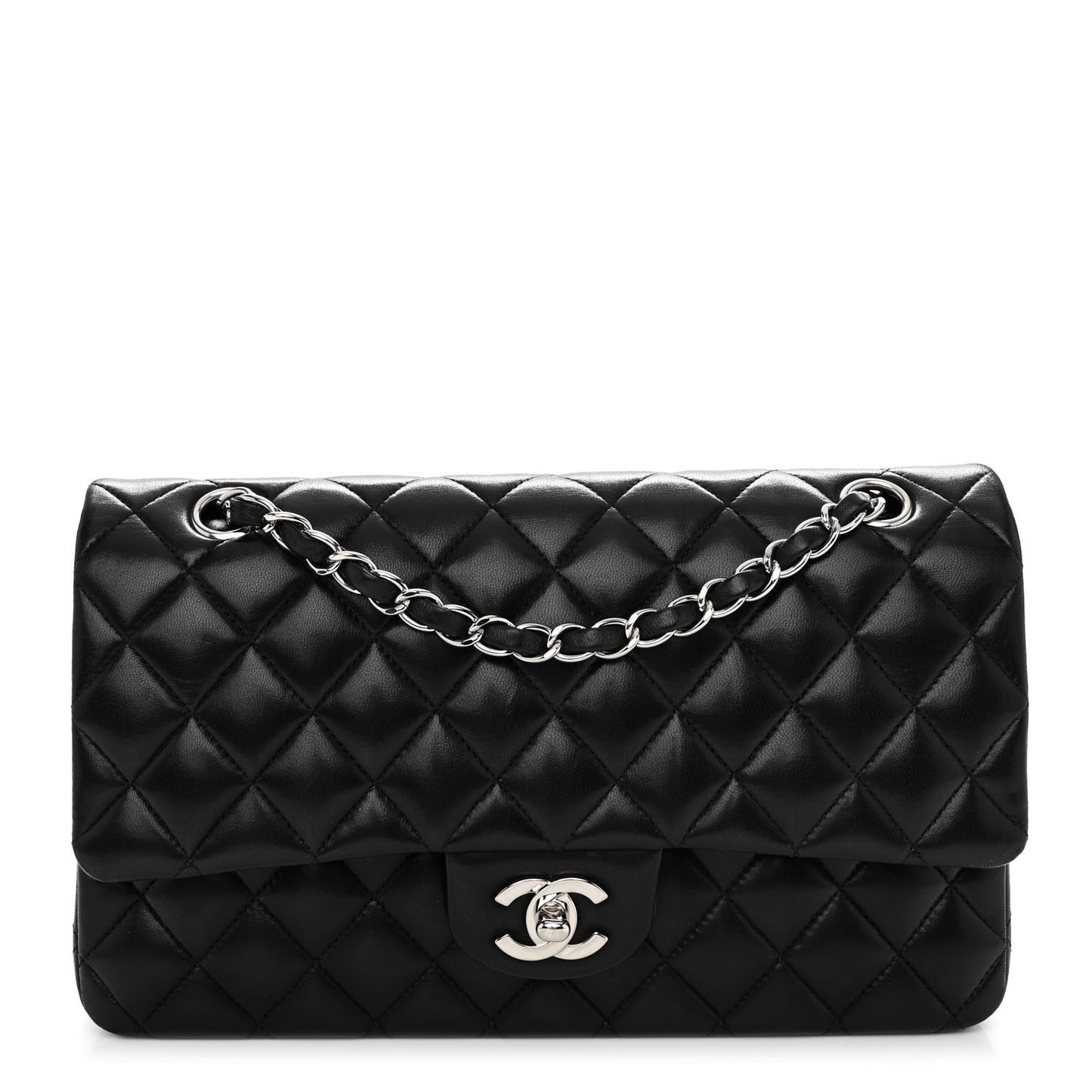 Lambskin Quilted Medium Double Flap Black