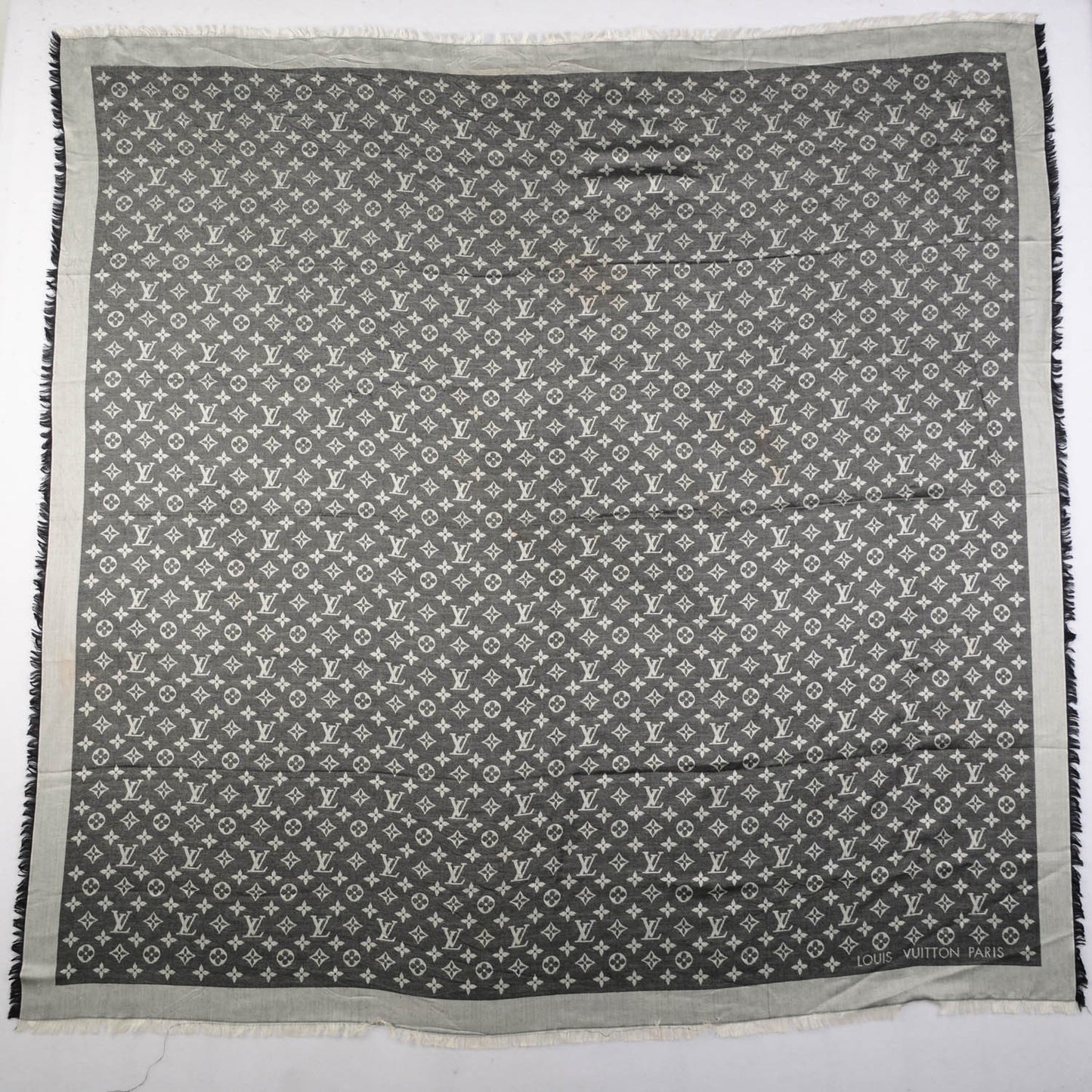 Wool Silk Monogram Denim Shawl Black