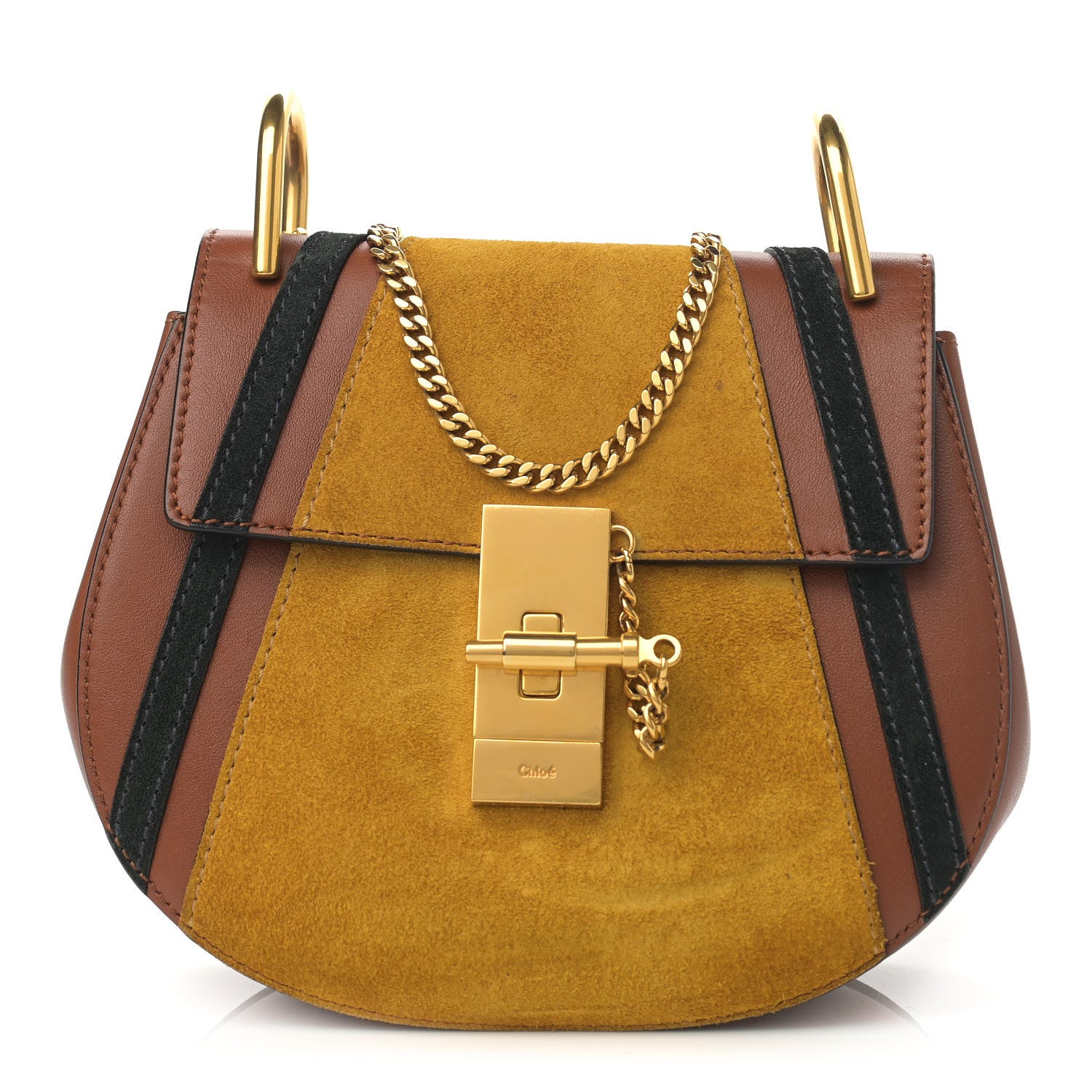 Chloe Suede Calfskin Patchwork Mini Drew Shoulder Bag Tobacco 1 of 10