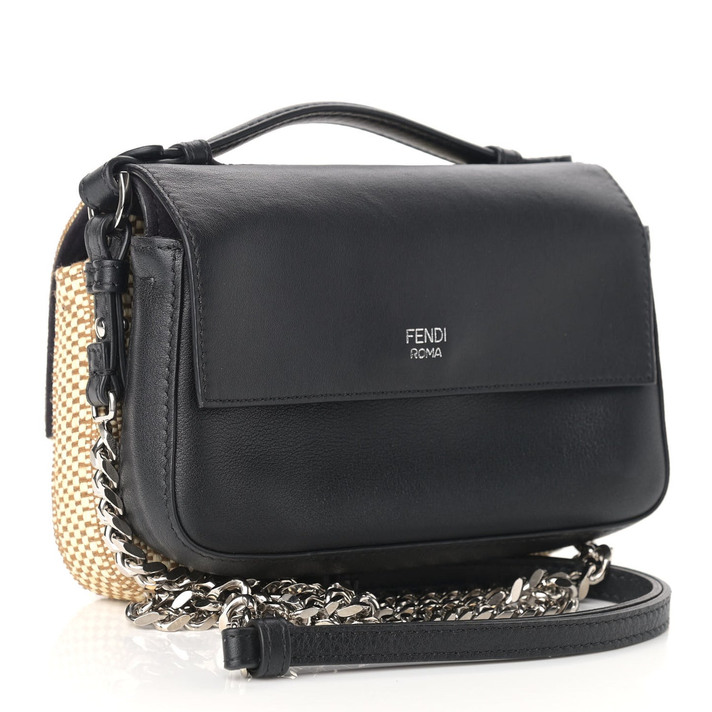Paglia Vitello Dolce Paillettes Flowerland Studded Striped Micro Double Baguette Natural Multicolor