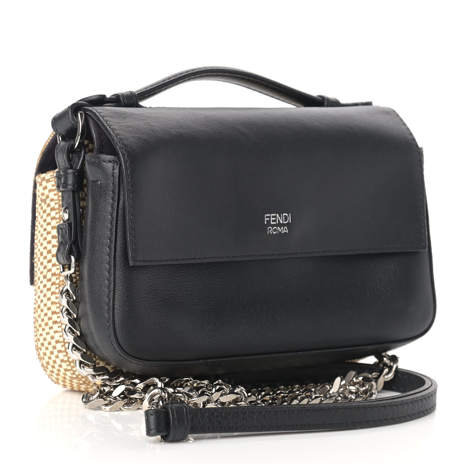 Fendi Paglia Vitello Dolce Paillettes Flowerland Studded Striped Micro Double Baguette Natural Multicolor 3 of 9
