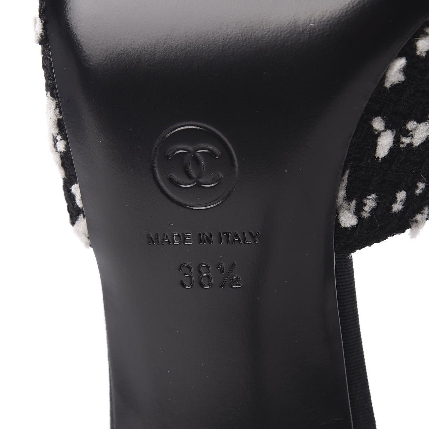 Tweed Grosgrain Pearl Mules 38.5 Black White