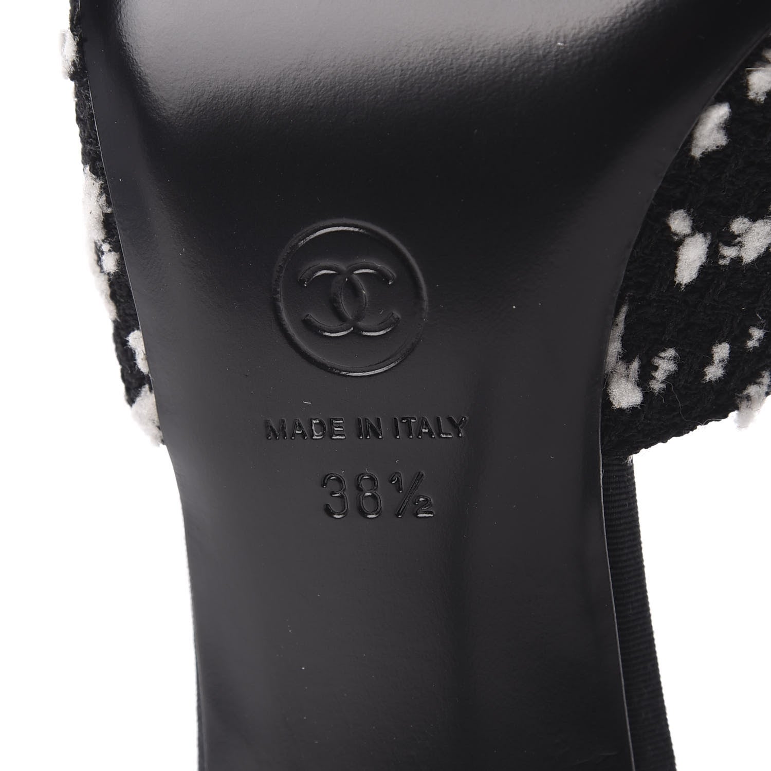 Chanel Tweed Grosgrain Pearl Mules 38.5 Black White 7 of 9