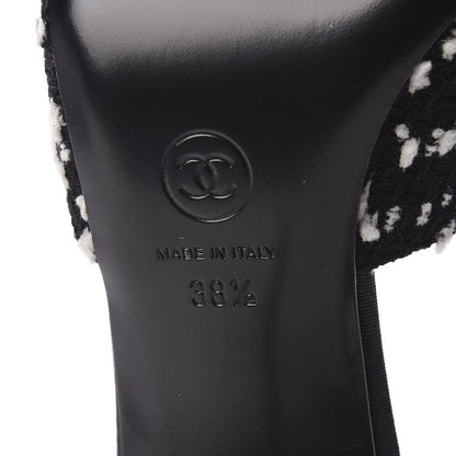 Chanel Tweed Grosgrain Pearl Mules 38.5 Black White 7 of 9