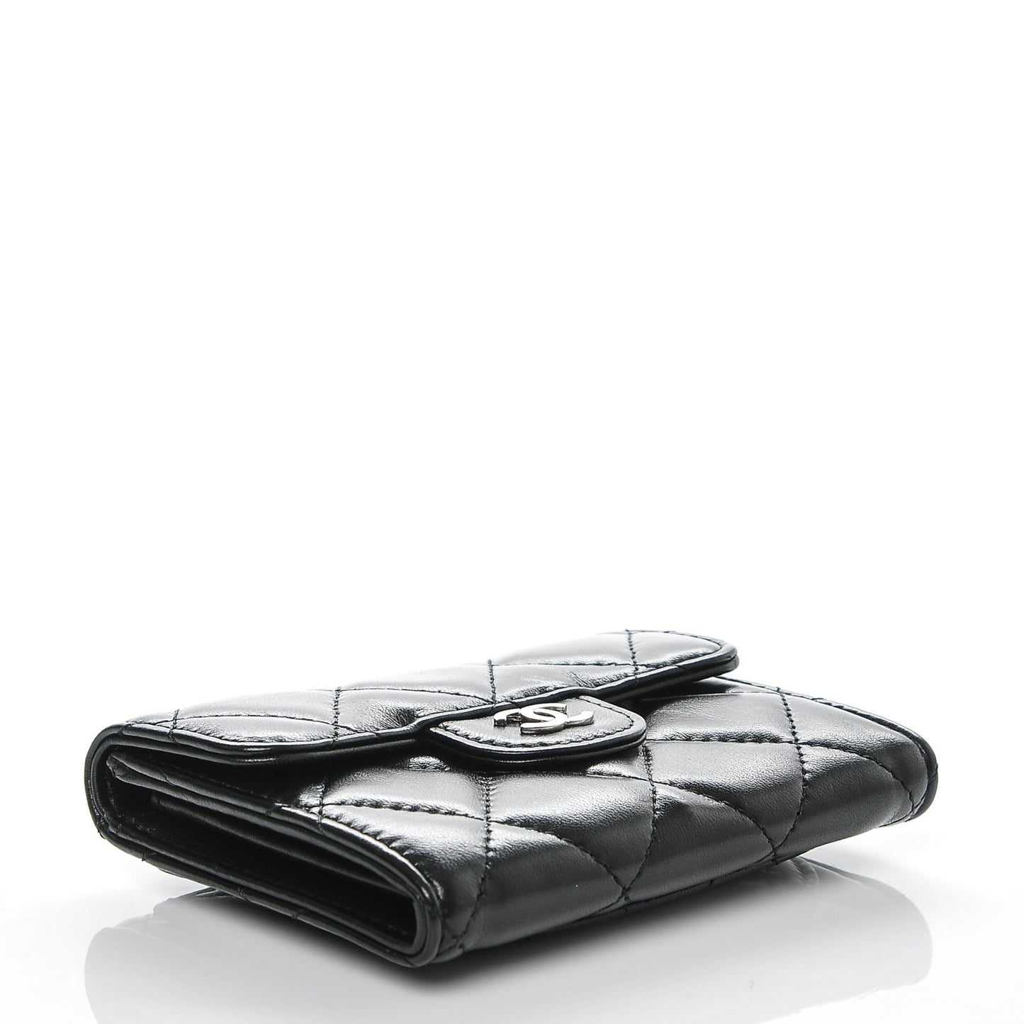 Lambskin Quilted Flap Card Holder Wallet Black