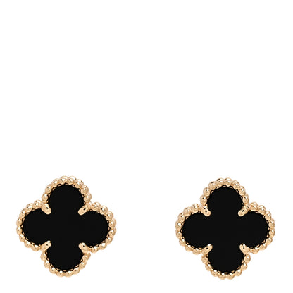 Van Cleef & Arpels 18K Yellow Gold Black Onyx Sweet Alhambra Earrings 1 of 5