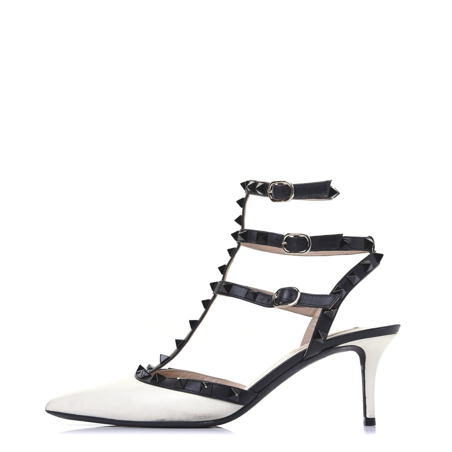 Nappa Rockstud Ankle Strap 65mm Pumps 38 Light Ivory Black
