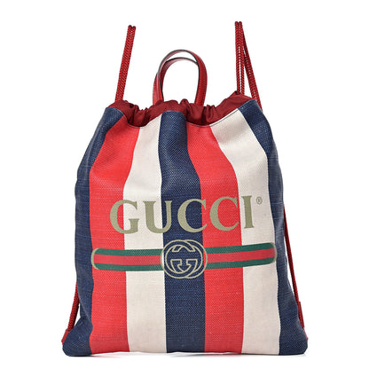 Gucci Canvas Logo Sylvie Stripe Drawstring Backpack Red 1 of 10