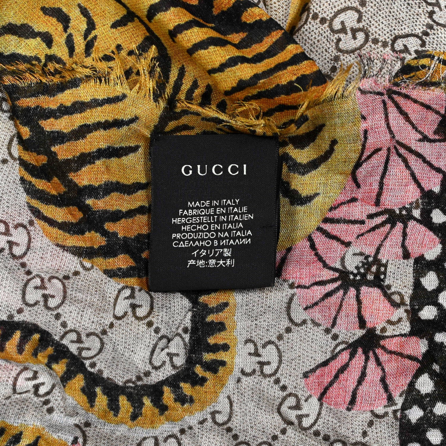 Gucci Modal Silk GG Monogram Supreme Tiger Square Shawl Rope Pink 2 of 3