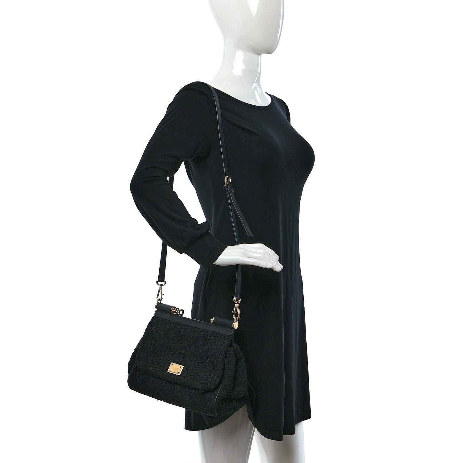 Dolce & Gabbana DOLCE & GABBANA Calfskin Lace Miss Sicily Satchel Black 2 of 14