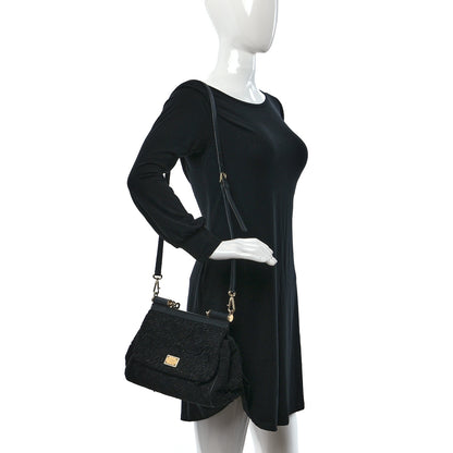 Dolce & Gabbana DOLCE & GABBANA Calfskin Lace Miss Sicily Satchel Black 2 of 14
