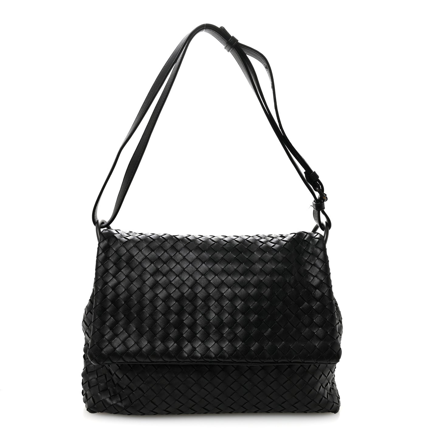 Nappa Intrecciato Flap Shoulder Bag Black