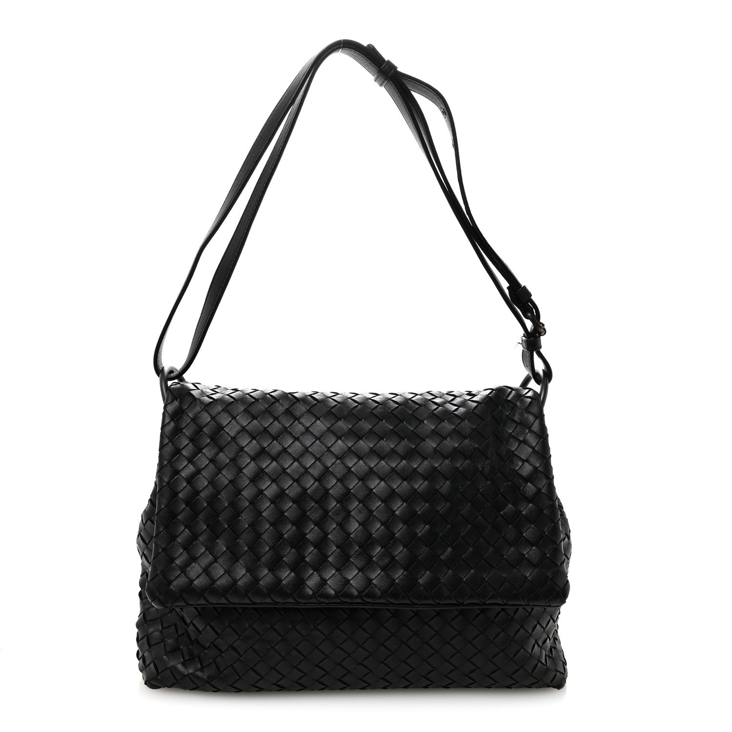 Bottega Veneta Nappa Intrecciato Flap Shoulder Bag Black 1 of 11