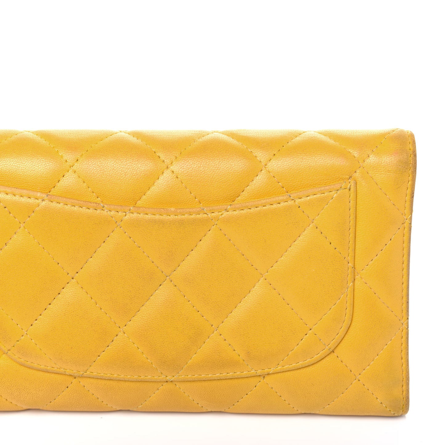 Lambskin Quilted Large Flap Wallet Yellow