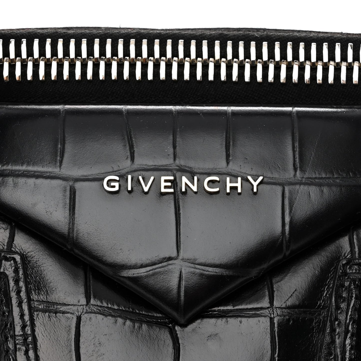 Calfskin Crocodile Embossed Large Antigona Black