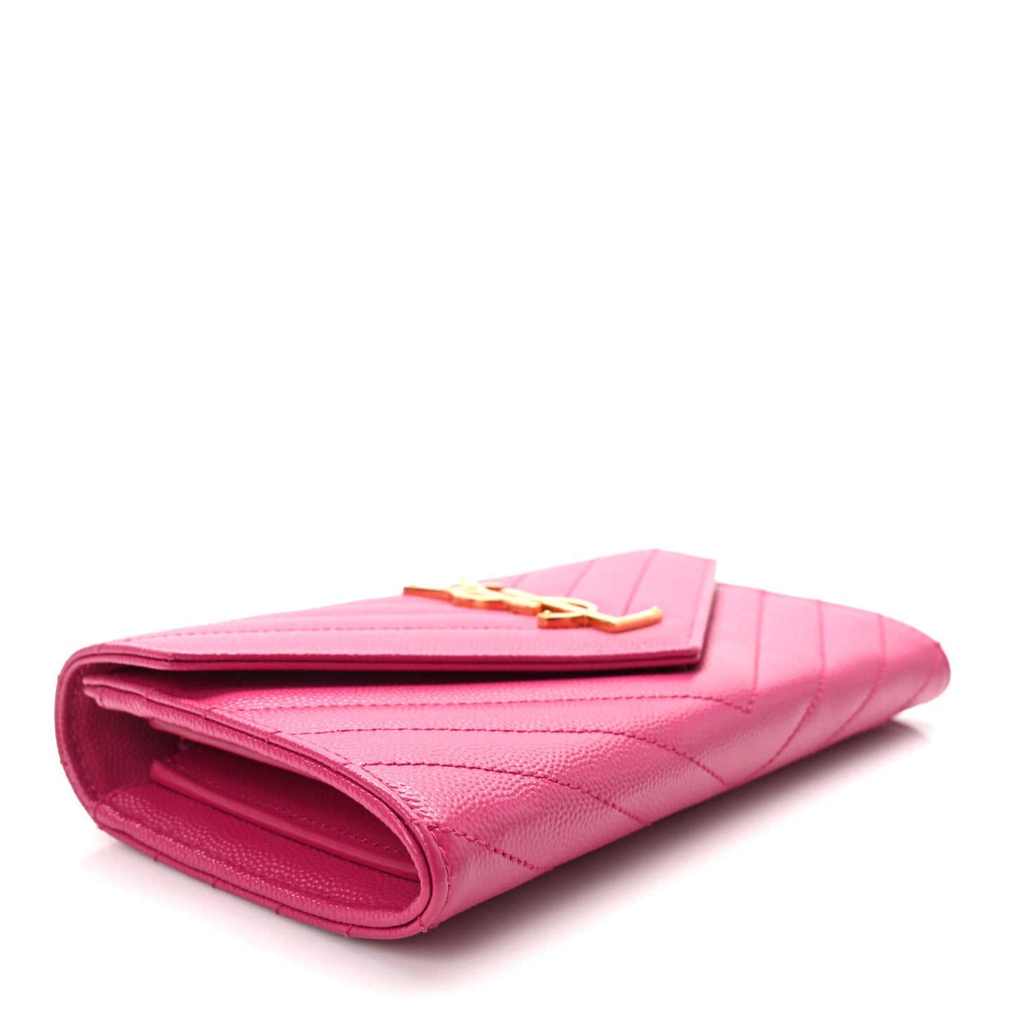 Grain De Poudre Matelasse Chevron Monogram Flap Wallet Fuxia