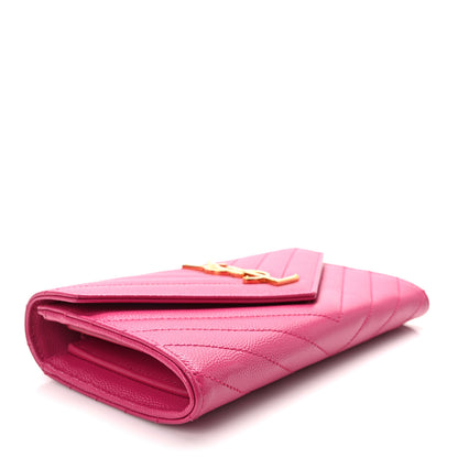 Saint Laurent Grain De Poudre Matelasse Chevron Monogram Flap Wallet Fuxia 4 of 8