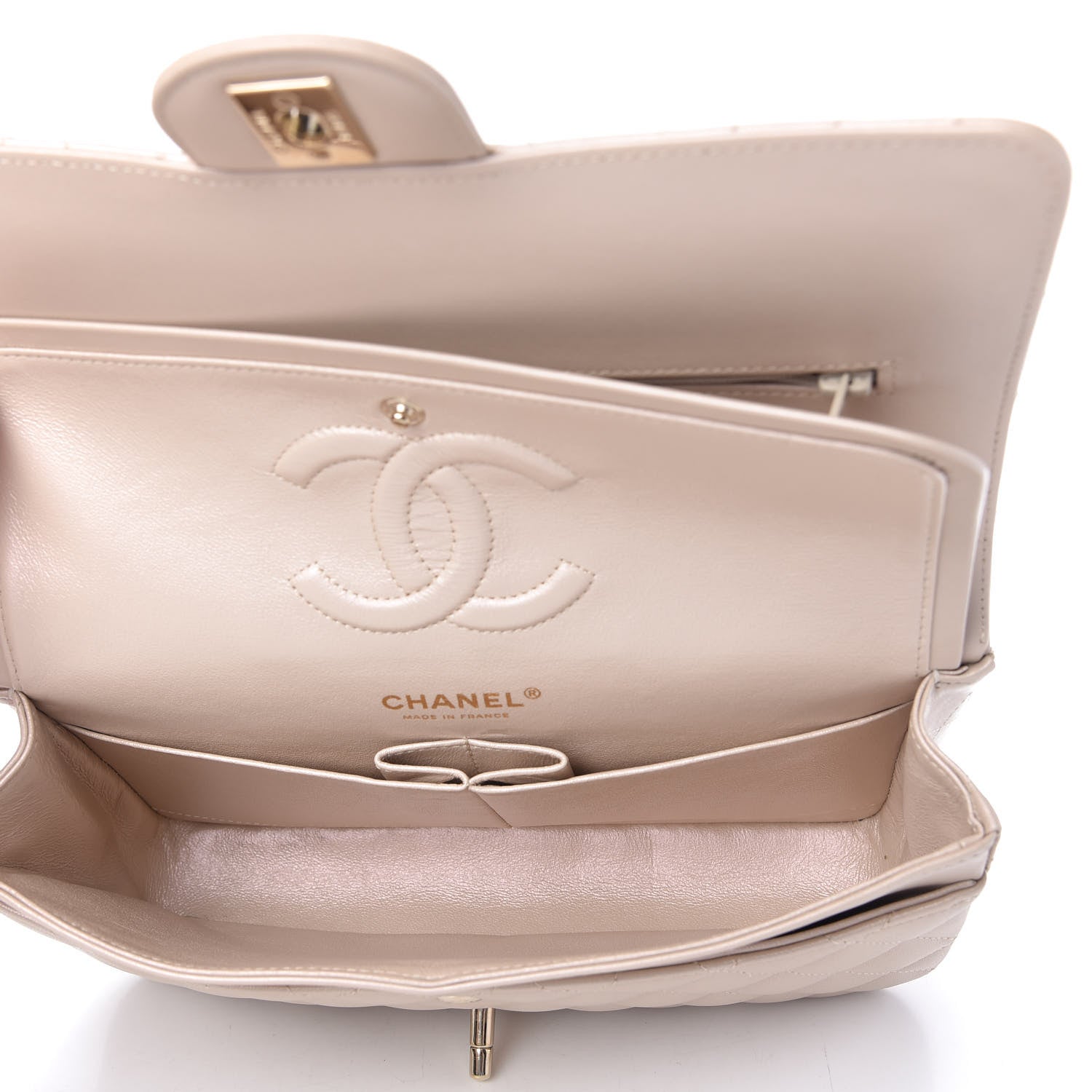 Chanel Iridescent Lambskin Quilted Medium Double Flap Beige 5 of 11