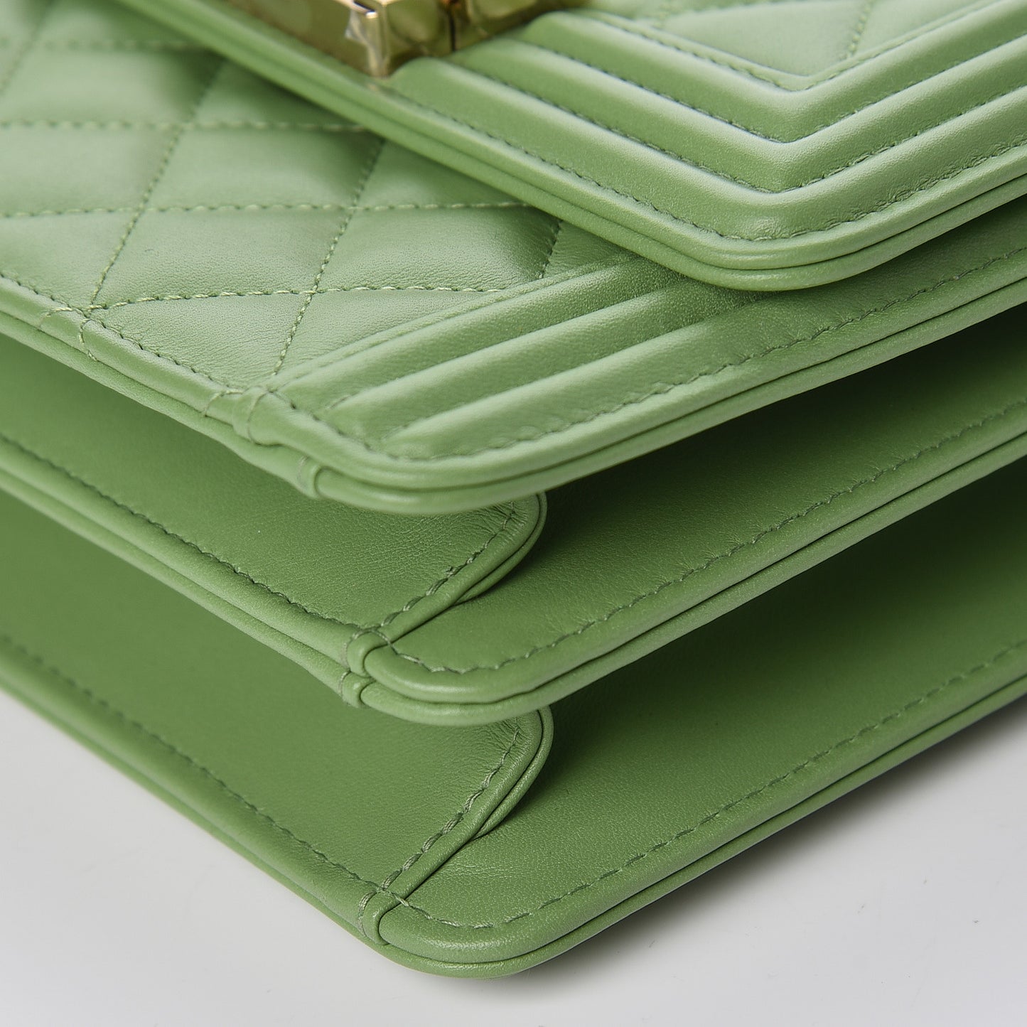 Calfskin Quilted North South Boy Flap Green