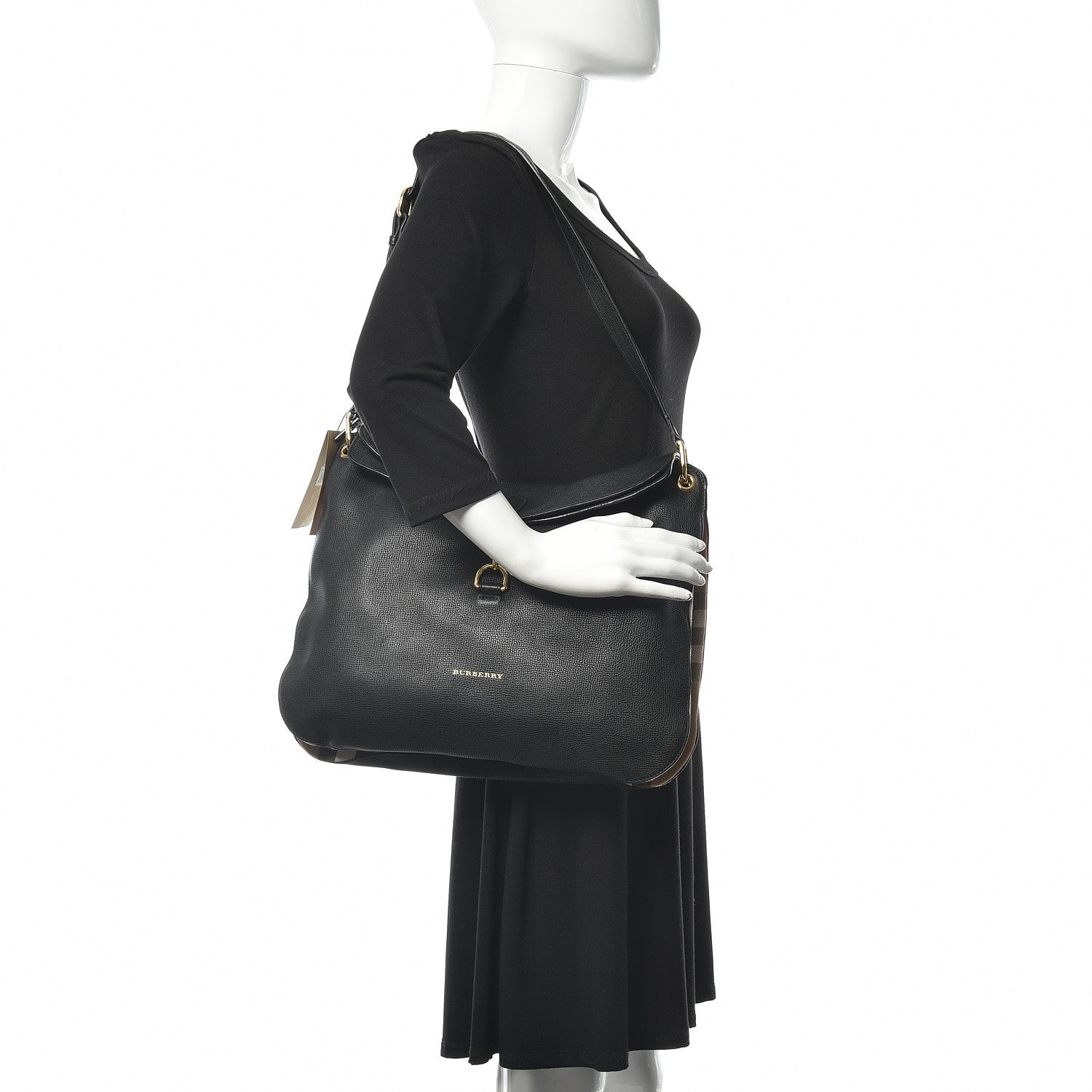 Burberry Derby Calfskin House Check Cornwall Hobo Black 2 of 12