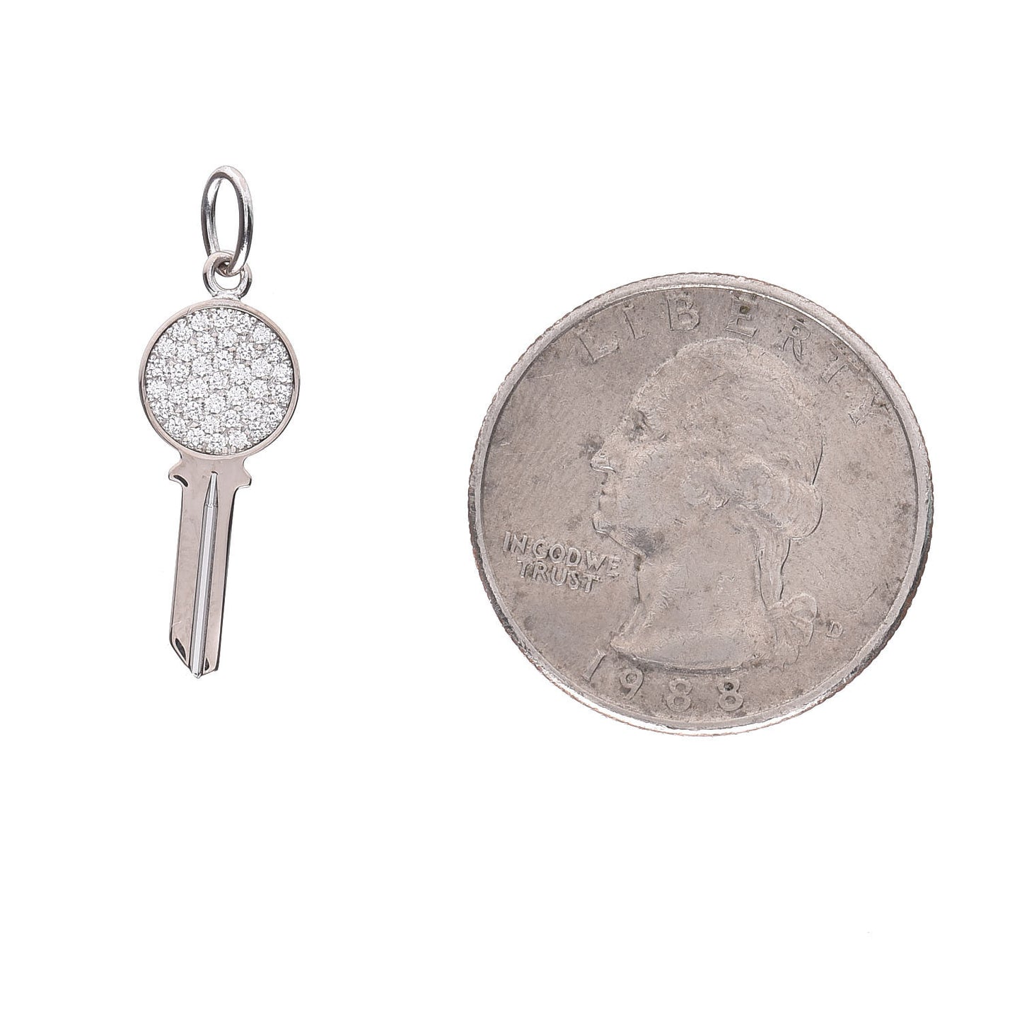 18K White Gold Diamond Mini Modern Keys Round Key Pendant