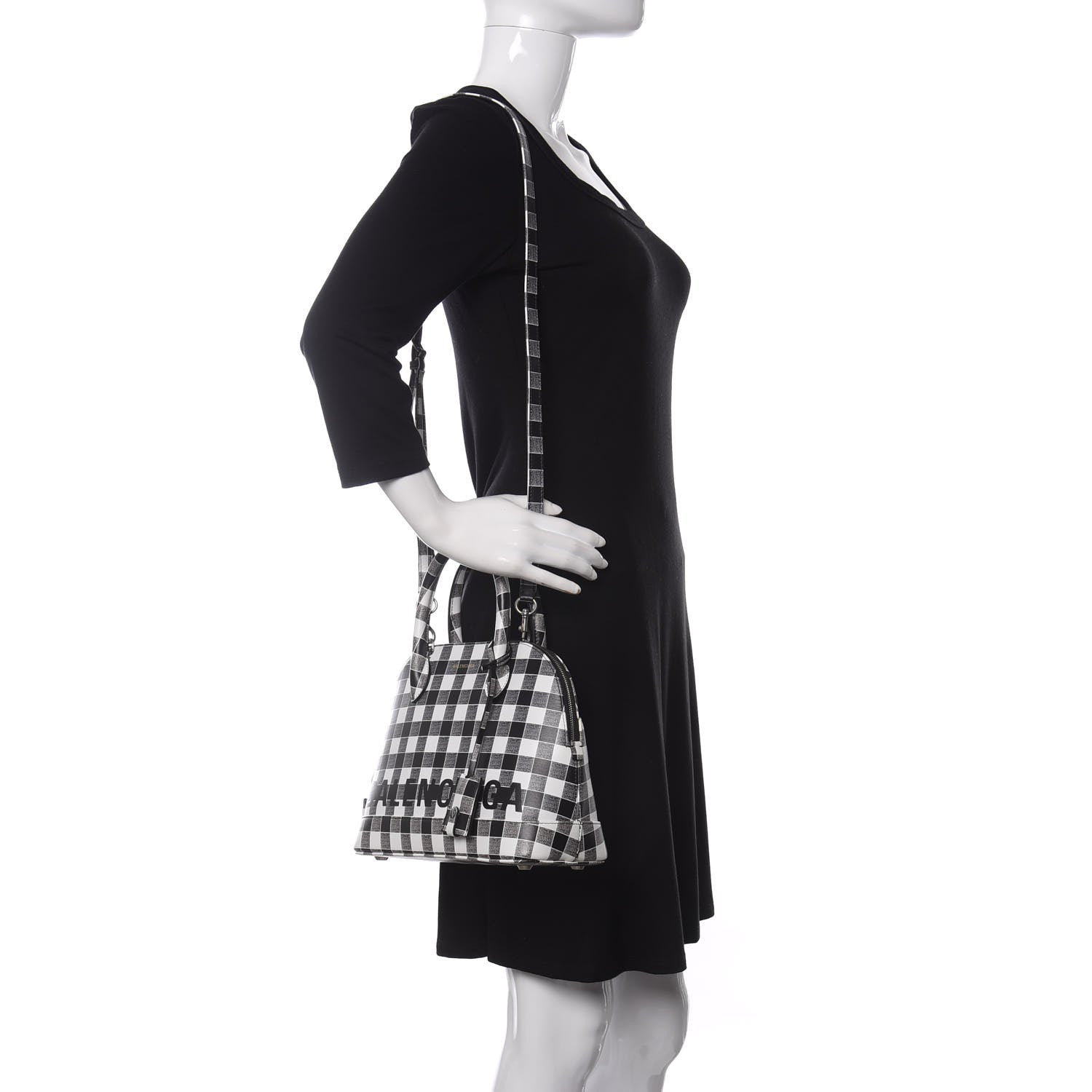 Balenciaga Calfskin Checked S Ville Top Handle Bag Black 2 of 11