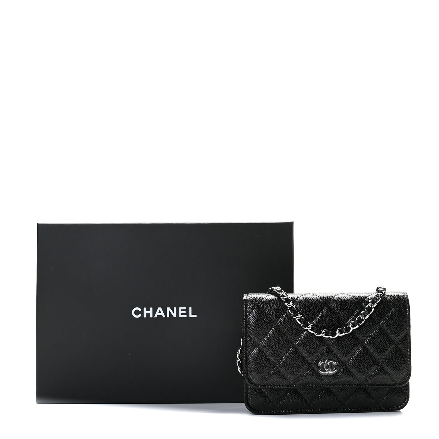 Caviar Quilted Mini Wallet On Chain WOC Black