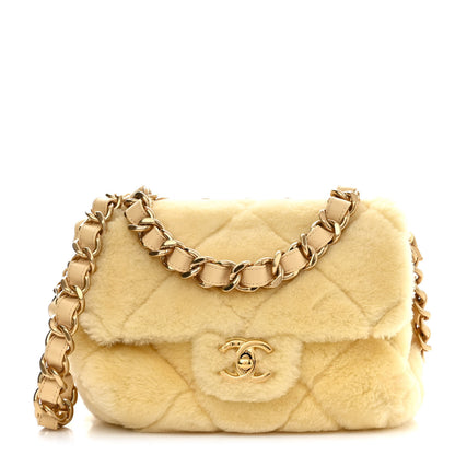 Chanel Shearling Lambskin Quilted Small Chain Top Handle Flap Yellow 1 of 10