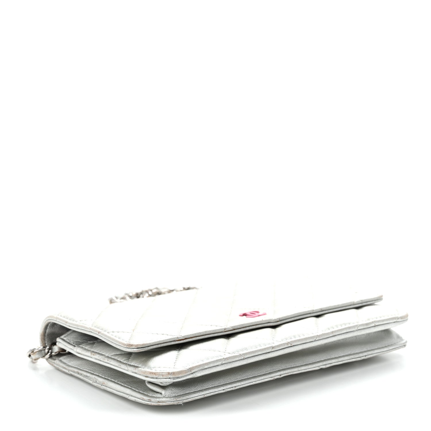 Chanel Metallic Lambskin Quilted Wallet On Chain WOC Silver 4 of 12