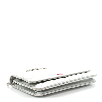 Chanel Metallic Lambskin Quilted Wallet On Chain WOC Silver 4 of 12