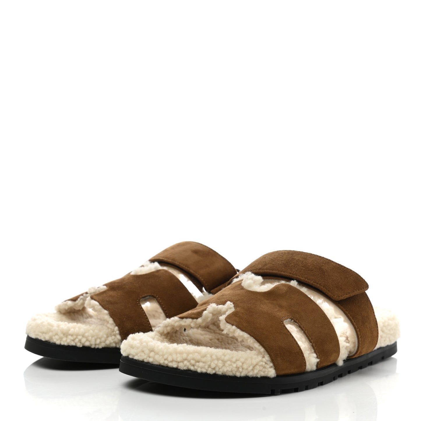 Suede Goatskin Woolskin Womens Chypre Sandals 40 Brun Fume Ecru