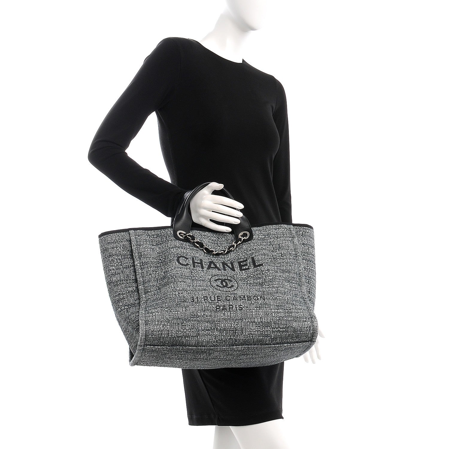 Chanel Canvas Large Deauville Tote Charcoal 3 of 8