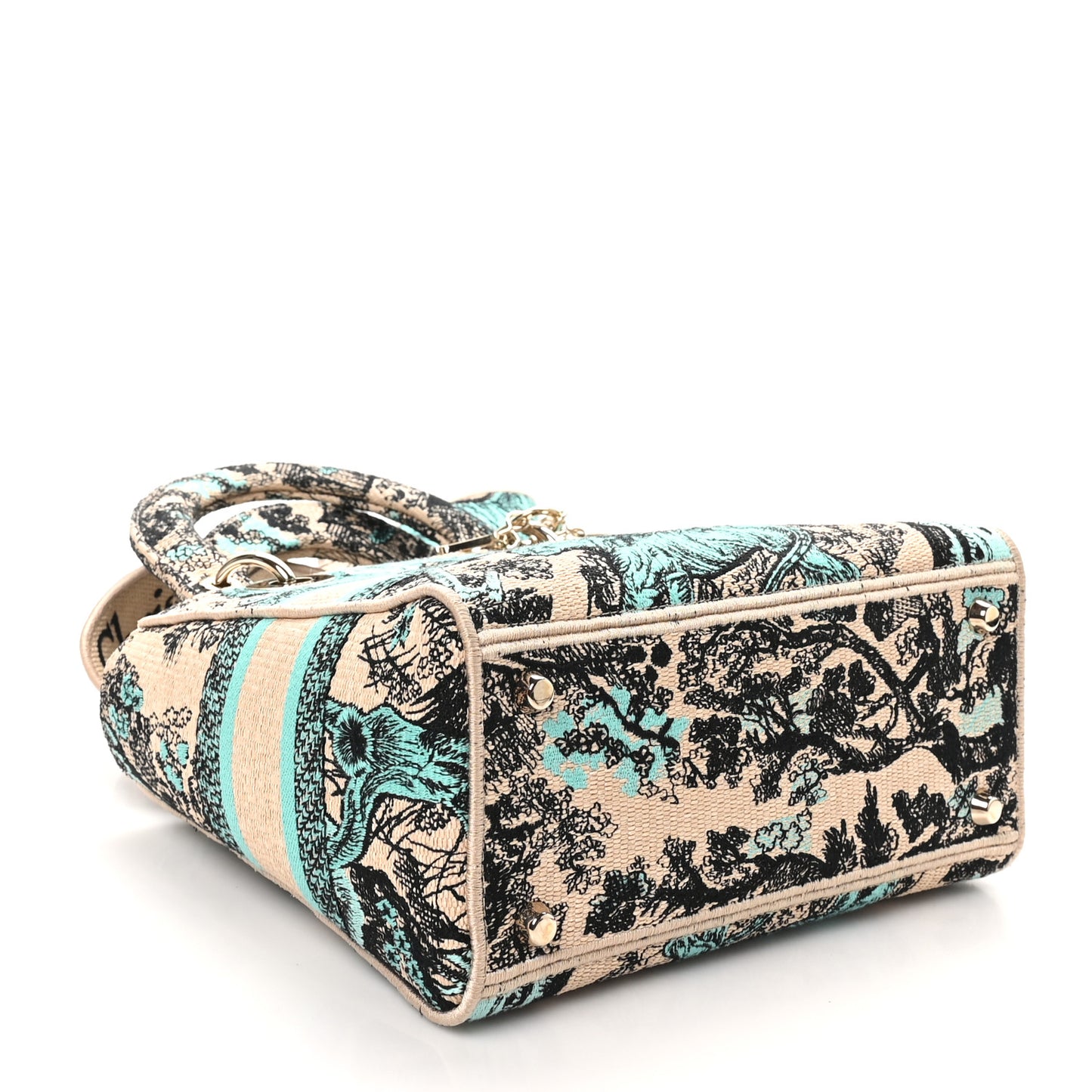 Raffia Toile De Jouy Sauvage Embroidered Medium Lady D-Lite Aquamarina