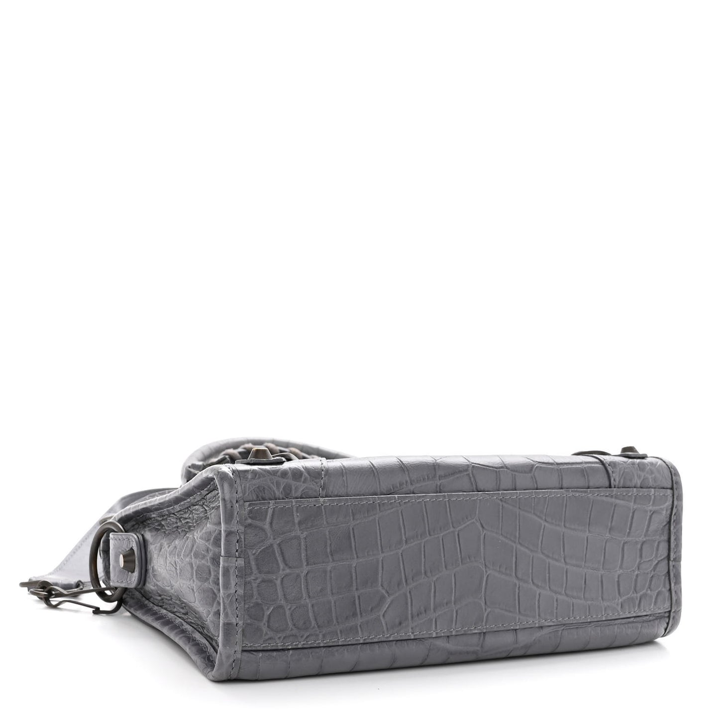 Calfskin Crocodile Embossed Classic Hardware Mini City Gris Beton