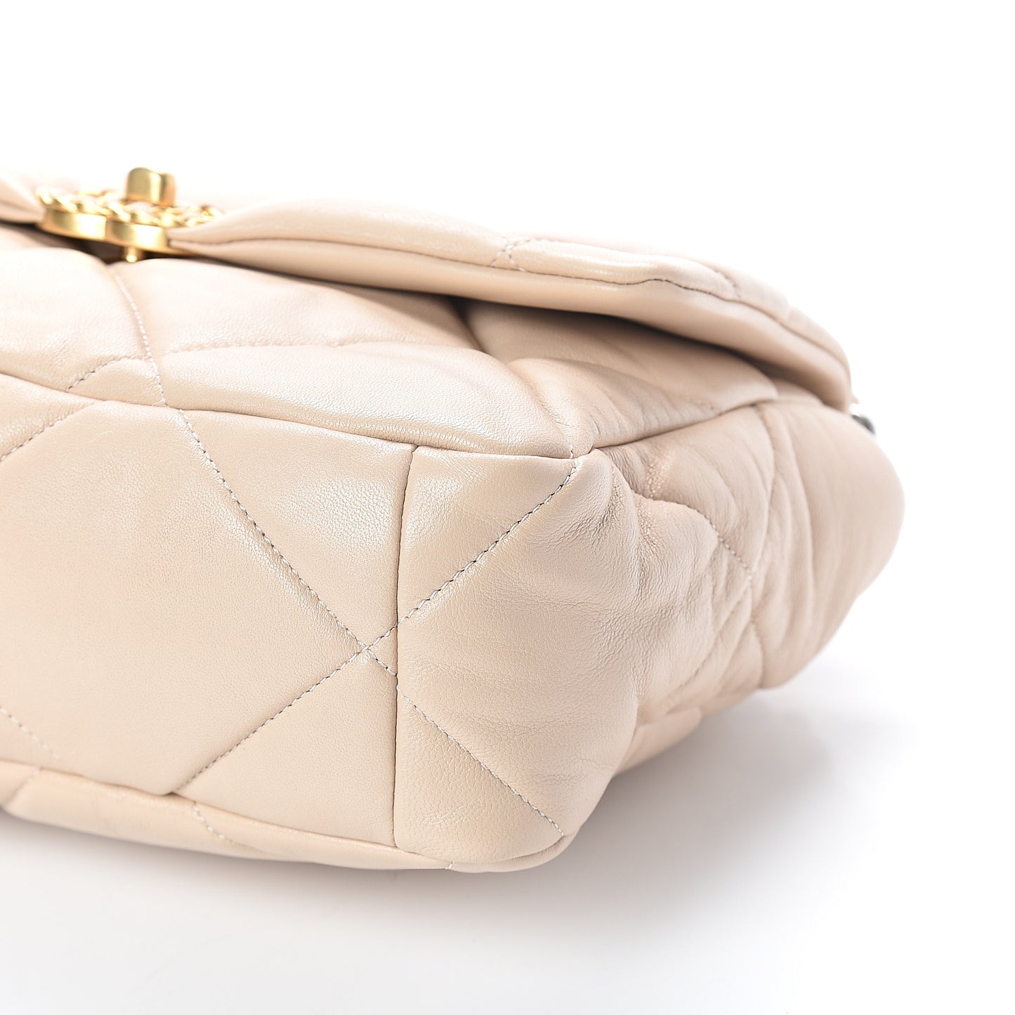 Lambskin Quilted Large 19 Flap Beige
