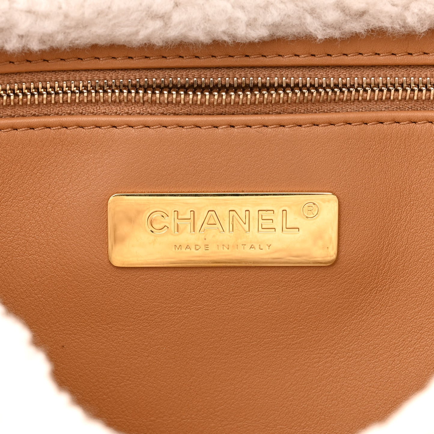 Suede Shearling Lambskin Embroidered Medium Chanel 19 Flap Brown White