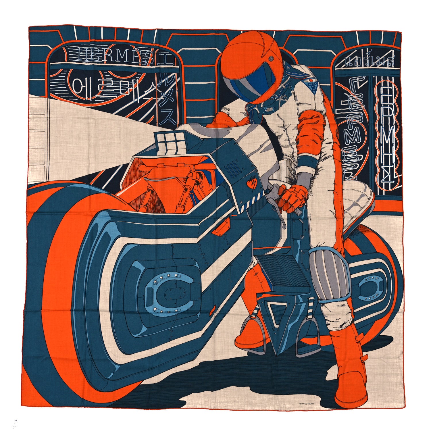 Hermes Silk Cashmere Mysterious Rider Shawl 140 1 of 3