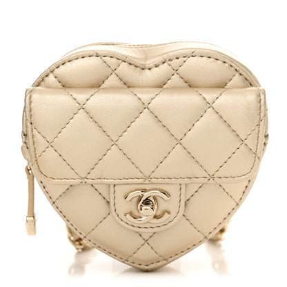 Chanel Metallic Lambskin Quilted CC In Love Heart Waist Belt Bag With Chain Gold 1 of 11