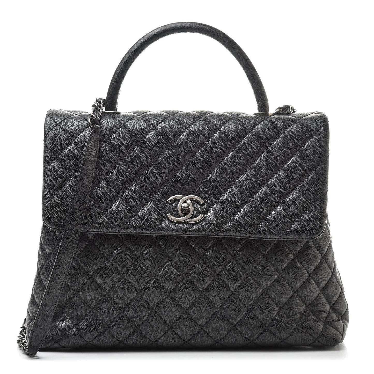 Caviar Quilted Large Coco Handle Flap Black