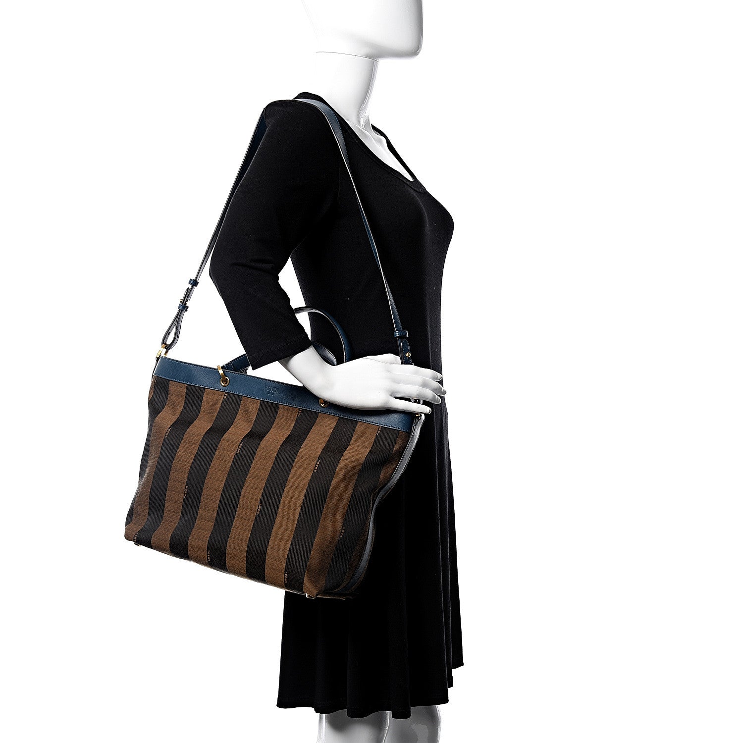 Fendi Pequin Vitello Shoulder Tote Tobacco Petrolio 2 of 10