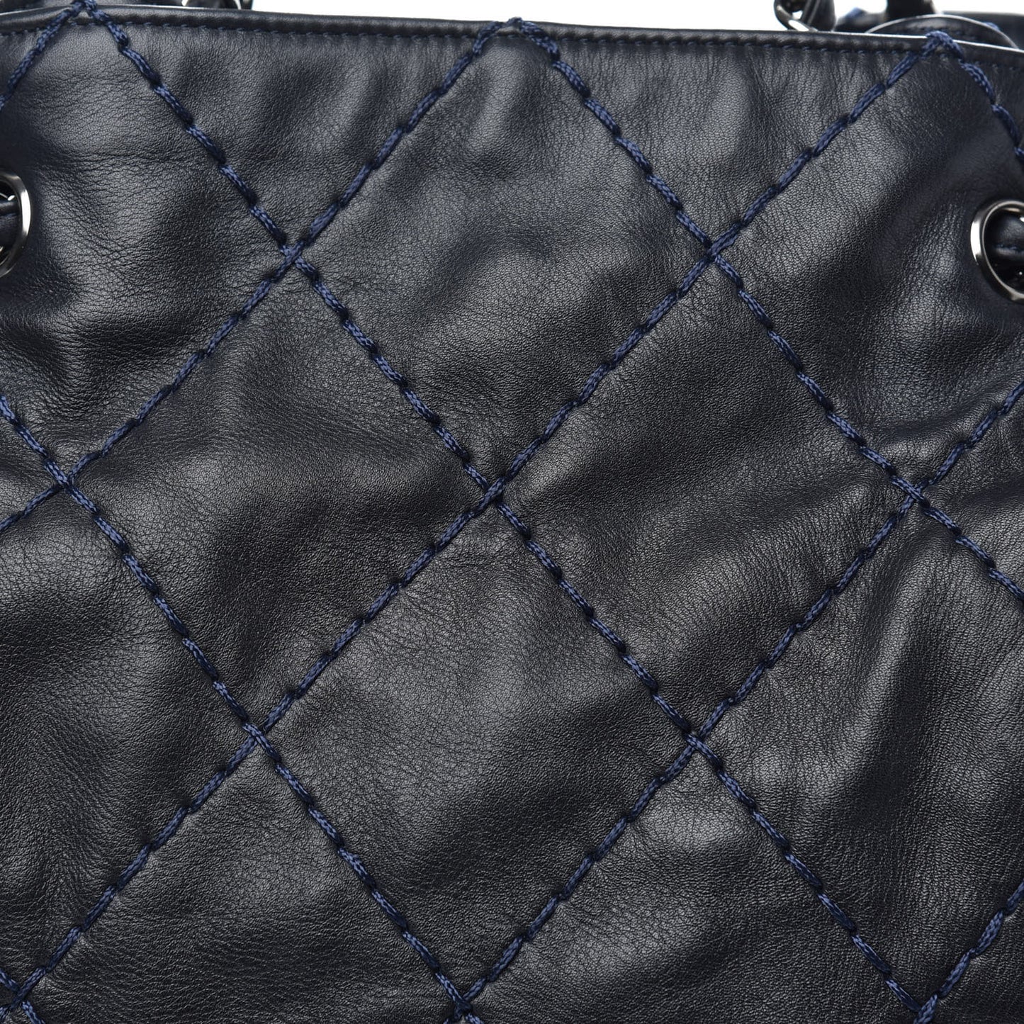 Lambskin Stitched Expandable Tote Navy